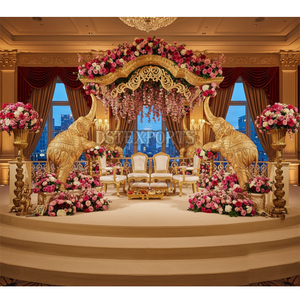 Luxueux Golden Elephant Mandap pour les mariages indiens UK DST Exportations Personnaliser Fiber Elephant Pillar Mandapam Décoration de mariage - Product Image 1