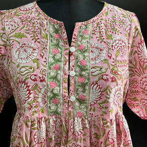 Dernier été robe tunique bohème personnalisée mini longueur imprimé floral col en v avec bouton décoration taille naturelle - Product Image 1