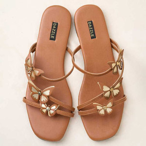 Brown Shade Adorable Laser Cut Faux Leather Upper Anti-Slippery Non-Slip Midsole Lightweight Comfortable <b>Slide</b> All Seasons High - Product Image 1