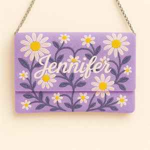 Bolso de mano floral de margaritas, bolso de flores rosa con cuentas, bolso de cuentas con nombre personalizado, bolso de mano de margaritas con cuentas hecho a mano, bandolera de primavera - Product Image 1