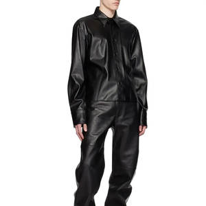 Vêtements d'extérieur Chemise en cuir de vente chaude 2024 Prix bon marché Chemise en cuir pour hommes fabriquée en usine - Product Image 5