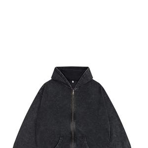 Vente en gros de sweat à capuche pour homme 100% coton 400gsm délavé vintage avec logo imprimé numérique fermeture éclair et tissage au crochet éponge - Product Image 4