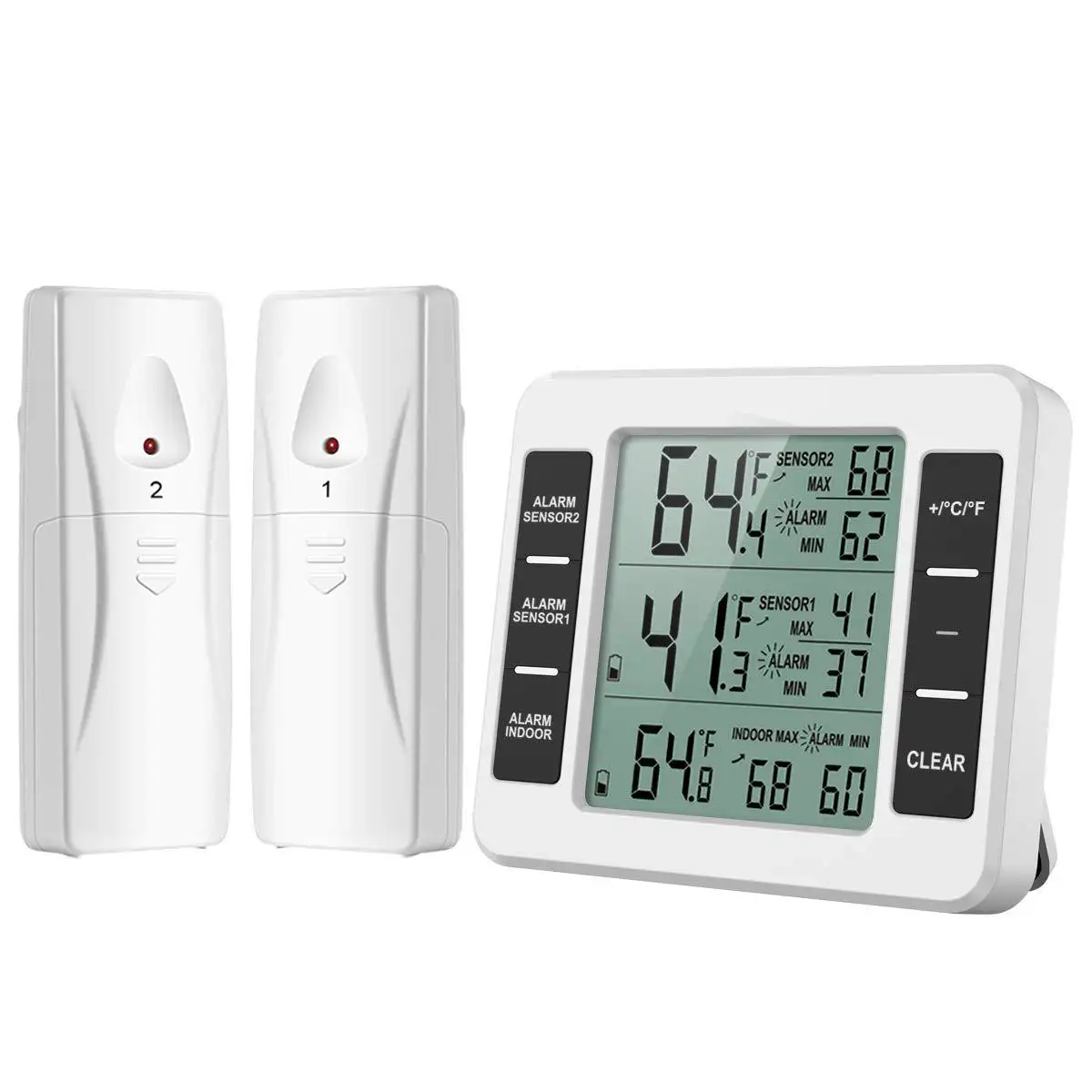 YK-SN017 trong nhà ngoài trời LCD nhiệt kế không dây với 2 từ xa cảm biến nhiệt độ kỹ thuật số Đồng hồ báo thức nhiệt kế trong nhà