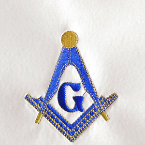 Custom Embroidered Masonic <b>Apron</b> Blue <b>White</b> Square Shape With Eye And Compass Symbol Classical Style Sew-On Badge For Garment - Product Image 2