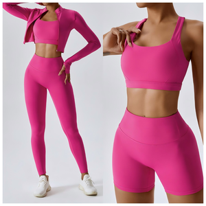 Conjunto de Dos Piezas de Ropa Deportiva para Mujer con Logotipo Personalizado, Top con Cremallera de Manga Larga y Leggings de Cintura Alta, Ropa Deportiva para Gimnasio - Product Image 2