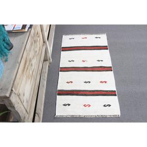 Petit <span class=keywords><strong>tapis</strong></span> turc vintage 1,6x3,2 pieds, <span class=keywords><strong>tapis</strong></span> en laine <span class=keywords><strong>blanc</strong></span> et <span class=keywords><strong>noir</strong></span> à <span class=keywords><strong>pois</strong></span> - Product Image 3