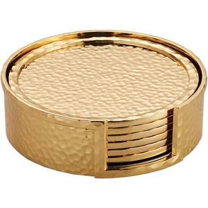 Posavasos de oro martillado con soporte Juego de 6 posavasos de bebida Premium para Bar y mesa de comedor Soporte elegante para un fácil almacenamiento - Product Image 1