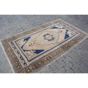 Tapis vintage turc 4,8x7,8 pi (146x238 cm), tapis persan bleu - Product Image 3