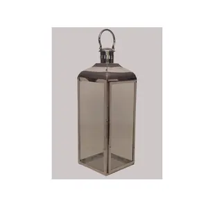 Wholesale Suppliers Metal <b>Lantern</b> with <b>Silver</b> Colored and Hanging Handle Square Shaped Metal <b>Lantern</b> for Sale - Product Image 1