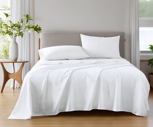 Ensemble de draps de lit Queen Size 300 fils, 4 pièces, blanc luxueux, doux, poches profondes, ajustement facile, ensemble design pour l'exportation - Product Image 1
