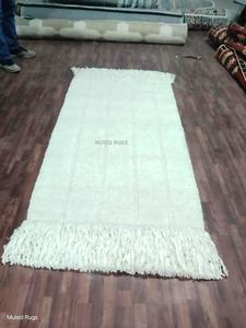 Tapis en laine épaisse |   Tapis d'intérieur moelleux fait main |   Tapis antidérapant pour animaux de compagnie, motif abstrait moderne |   Tapis de chambre doux et confortables en crème - Product Image 2