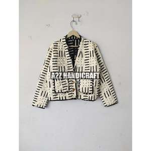 เสื้อโค้ทผู้หญิงสไตล์โบฮีเมียนวินเทจพิมพ์ลายดอกไม้ผ้าฝ้ายถักด้วยมือลายขวางฤดูใบไม้ร่วง - Product Image 1