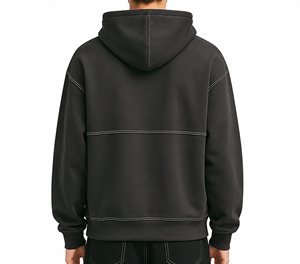 Men's Black Half <b>Zip</b> Hoodie Sweatshirt Pullover Fleece <b>Hooded</b> Top Contrast Stitching Streetwear Custom Wholesale OEM ODM Apparel - Product Image 3