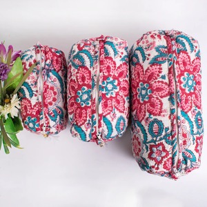 Hand Block Print Cotton Vintage Quilted Case Cosmetic Pouch Travel Makeup <b>Bag</b> Zipper Durable Eco-Friendly Water Resistant <b>Large</b> - Product Image 2