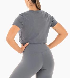 Camiseta sin mangas corta informal de alta calidad para mujer, camiseta de gimnasio elástica de algodón 100% para entrenamiento de Yoga de verano - Product Image 6