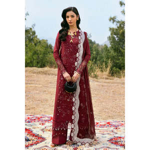 QALAMQAR Ensemble 3 pièces en mousseline de soie brodée, chemise brodée, dupatta brodée en tulle Khaadi, pantalon brodé - BIC-4695 - Product Image 1