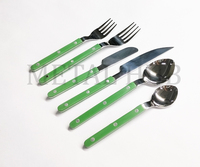 Ensemble de couverts Green Bistrot avec finition argentée brillante, ustensiles de table en acier inoxydable de qualité supérieure, lot de 6 pour cuisine moderne