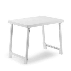 Tavolo da giardino pieghevole rettangolare in plastica bianca con foro per ombrellone 81x56x63 Cm-mobili da esterno - Product Image 1