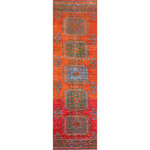Tapis en laine noués à la main de grande taille, style vintage, motif médaillon rouge et orange, pour salon ou couloir - Pae-2516 - Product Image 1
