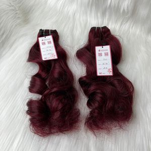 Extensions de cheveux humains brésiliens en rouge foncé du Brésil à cuticule alignée ondulée naturelle à trame vierge à double tirage - Product Image 4