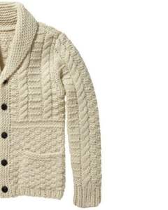 Men and women Cable <b>Knit</b> Cardigan Sweater Button Front <b>Shawl</b> Collar Winter Warm Textured Cotton Knitwear White Casual Style - Product Image 3