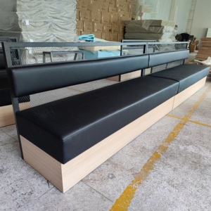 Banquette industrielle en cuir PU noir avec dossier en maille métallique, banquette rembourrée pour bar, hôtel, mobilier <span class=keywords><strong>de</strong></span> <span class=keywords><strong>restaurant</strong></span> - Product Image 1
