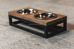 ที่ยกสูงทำจากไม้แบบปรับแต่งได้สำหรับสุนัขตัวใหญ่ขึ้นมาพร้อมชามสแตนเลสขาตั้งท่อโลหะสำหรับให้อาหารสัตว์เลี้ยง - Product Image 5