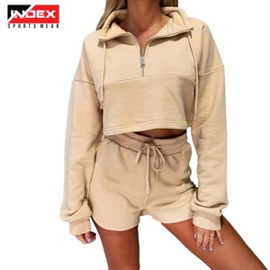 Survêtement personnalisé pour femmes Ensemble 2 pièces Sweat à capuche et short Ensemble streetwear graphique assorti Ensemble sweat à capuche zippé - Product Image 4
