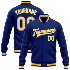 Directo de la industria, venta al por mayor, informal, de invierno, personalizado, Royal Old Gold-Black Bomber Full-Snap Varsity Letterman Jacket - Product Image 2