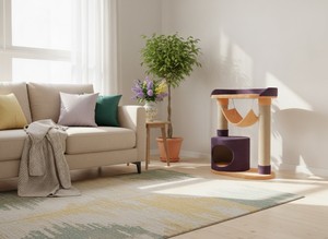 Arbre à chat Amistar Juno en fausse fourrure de haute qualité avec un design sécurisé pour les chats et les chatons de toutes tailles et de tous âges - Écologique et durable - Product Image 5