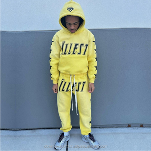 Huili, nuevo estilo, chándales de algodón grueso lavado Vintage para hombre, logotipo personalizado impreso, Sudadera con capucha y pantalones de chándal holgados - Product Image 1