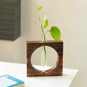 Terrario de Vidrio en Forma de Tubo, Florero con Soporte de Madera, Novedad para el Hogar - Product Image 6