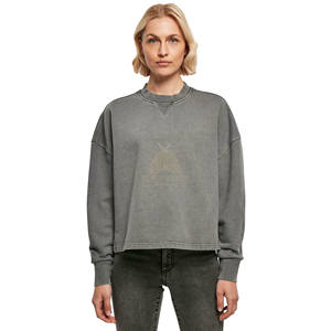 เสื้อสเวตเชิ้ตผู้หญิงขายดี ผ้าฝ้าย 100% เฟรนช์เทอร์รี่ 300-450 GSM ล้างสีแบบวินเทจ คอกลม พร้อมโลโก้ด้านหน้า - Product Image 1