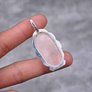 Rose Quartz <b>Pendant</b> Handmade Gemstone 925 Sterling Silver Jewelry Gift For Women Elegant Unique - Product Image 5