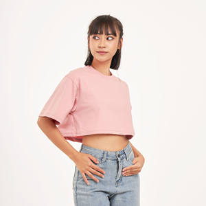 Nouveau design femmes surdimensionné haut court 100% coton T-Shirt unisexe Style décontracté courte longueur coupe ample couleur unie fabriqué en Thaïlande - Product Image 5