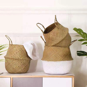 Panier de rangement en jonc marin panier tissé à la main avec poignées couvercle de bassin de plantes artisanat taille personnalisée fabricant du Vietnam - Product Image 3