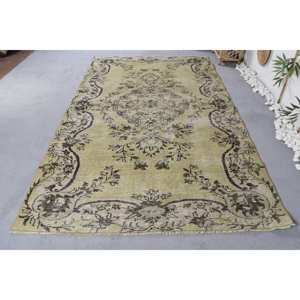 Tapis Turc Vintage 5.4 X 8.8ft Vert Beige Laine Motif Abstrait Style Tabriz pour Entrée 9x12 Rectangle Couloir Design Latex - Product Image 1