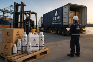 Système de convoyeur à bande inclinée industriel Temi Petroleum avec garde-corps de sécurité et affichage de logo/marquage pour matériaux chimiques en vrac - Product Image 4