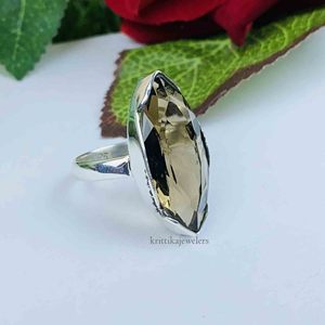 Bague fine en argent sterling 925 avec sertissage de pierres précieuses en quartz fumé pour mariages et fiançailles fabriquées pour les filles - Product Image 4