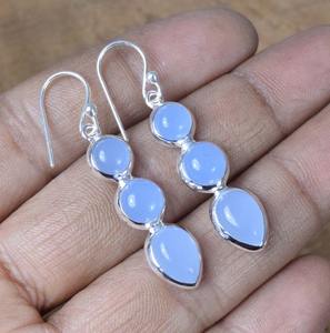 Joyería de piedras preciosas de Calcedonia para mujer, pendientes de estilo bohemio, joyería de plata de ley 925, pendientes hechos a mano, Regalo para mamá - Product Image 5