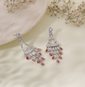 Glamorous Designer Silver Pendientes con Colorstone Trendy Dangle Fashion Pearl and Diamond Main Stone Pendientes - Product Image 2