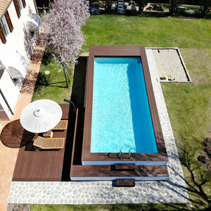 Piscina de Fibra de Vidrio para Jardín Exterior Familiar con Plataforma de WPC y Ventana de Acrílico, Piscina Elevada - Product Image 4