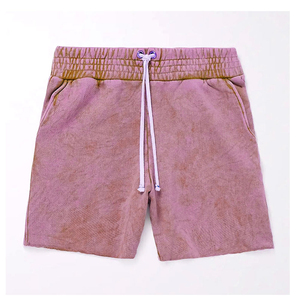 Pantalones cortos Vintage de verano personalizados para hombre con lavado de piedra ácida Color sólido Estilo informal Impresión digital Cordón Cintura Hecho Lona - Product Image 2