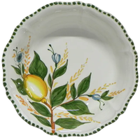 Fabriqué en italie, bol rond en céramique de haute qualité de 25CM / 8 pouces avec des citrons et des feuilles DESIGN fait à la main