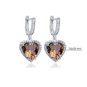 16x16mm forma de corazón sultanita CZ piedra colgante pendiente 925 plata esterlina venta al por mayor joyería fina turca - Product Image 2