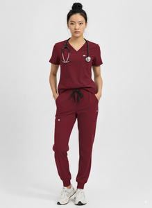 Moderno Jogger pierna recta Scrub pantalón funcional bolsillo uniforme médico frontal Logo 4 vías estiramiento enfermera uniforme fabricante - Product Image 6