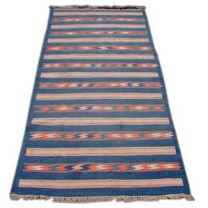 Early 1stdibs Handmade Flat-Weave Dhurrie Indian Carpet Woolen Geometric Patterned Area Rug Set - Product Image 2