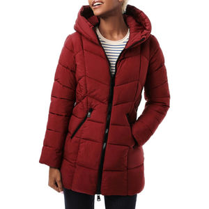 Customizable 2026 Winter Red Women's Puffer Jacket Hooded Long Sleeve Thick Zipper Casual Solid Color Waterproof Logo Polyester - Product Image 6