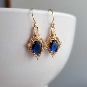 Pendientes de Plata de Ley 925 con Zafiro Azul y Baño de Oro de 14k, Piedra Preciosa Azul, Filigrana Vintage, Certificado IGI, Joyería para Regalo de Fiesta - Product Image 1