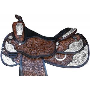 Silla de montar western de cuero de vaca plateado, totalmente decorativa, genuina, para exhibición de placer western, con ajuste Shyam, logotipo personalizado y tallas personalizadas - Product Image 2